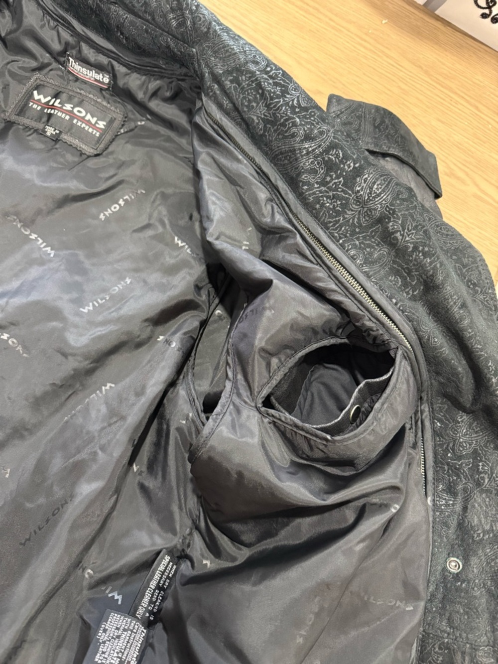 Wilsons Leather Jacket Suede Paisley Zip Liner Coat‎ Goth Steam Punk Industrial - Picture 13 of 15